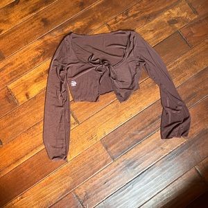 Brown sheer long sleeve flow tie top. Ethereal vibes.